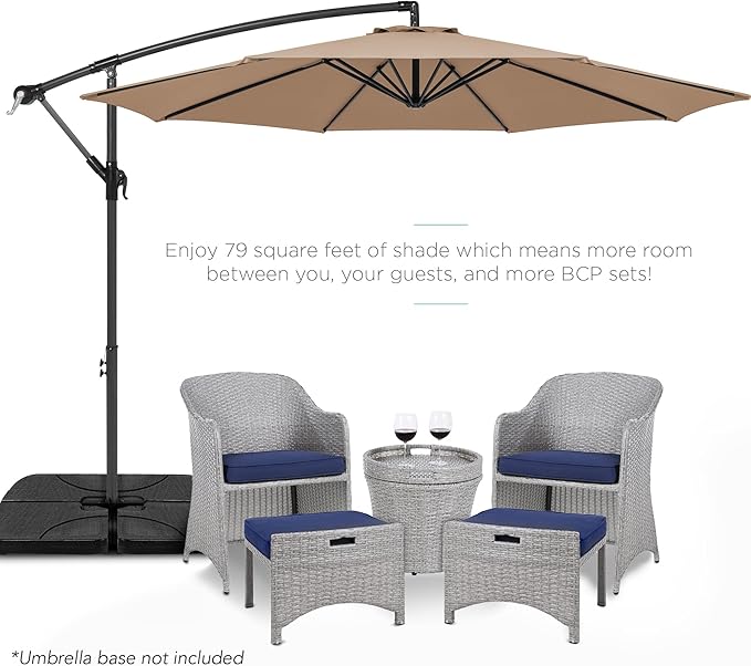 Best Choice Products 10ft Offset Hanging Market Patio Umbrella w/Easy Tilt Adjustment, Polyester Shade, 8 Ribs for Backyard, Poolside, Lawn and Garden - Tan - Image 2