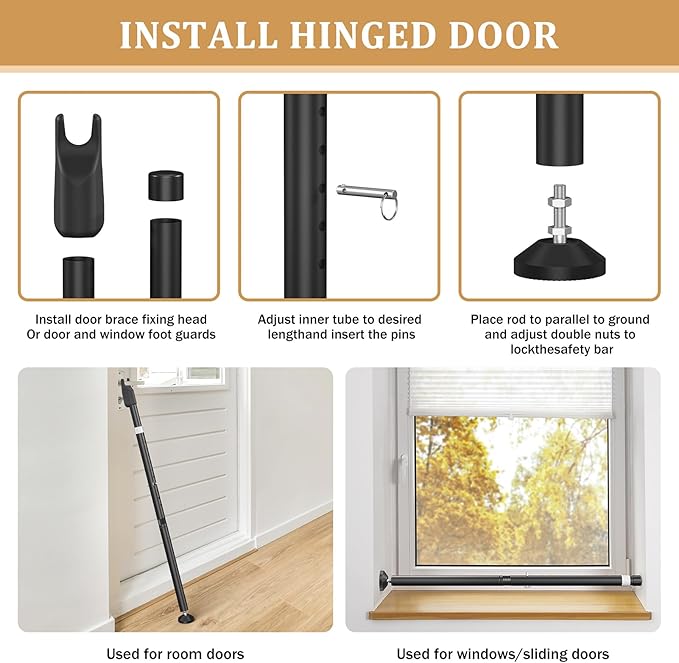 Sliding Door Security Bar and 2-in-1 Sliding Glass Door Stoppers Security - Image 3