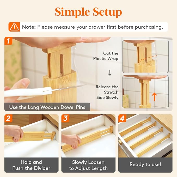 Lifewit 2.4" High 6 Pack Bamboo Drawer Dividers 33-42cm/13-16.5" Adjustable - Image 5