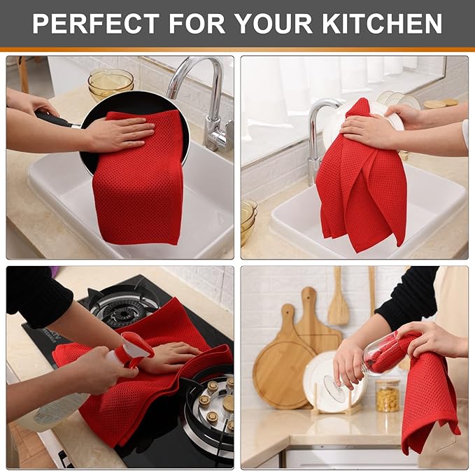 Kitinjoy 100% Cotton Waffle Weave Kitchen Hand Towels - Image 5