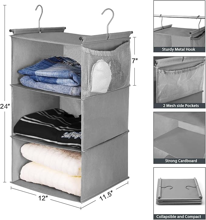 MAX Houser 3 Tier Shelf Hanging Closet Organizer, Closet Hanging Shelf - Image 3