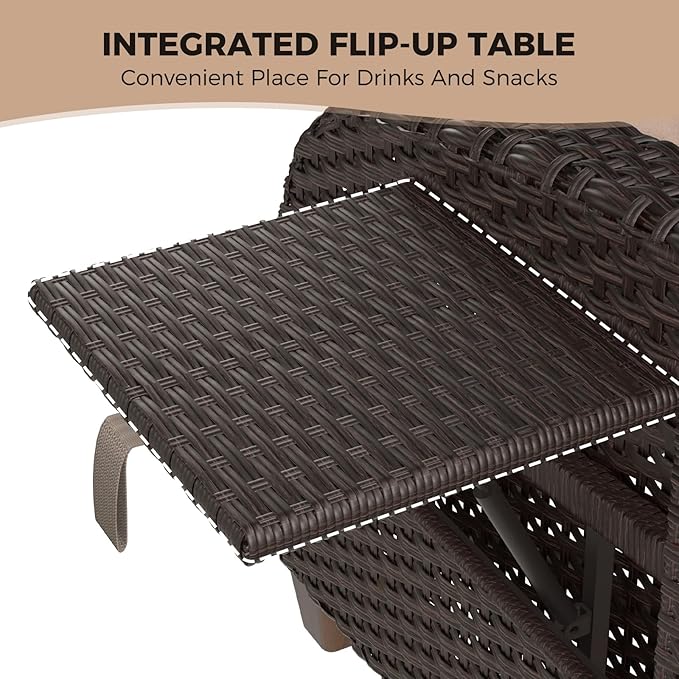Grand patio Outdoor Recliner Air Pump 150° Lay Flat Reclining Chair with Independent Adjustable Back and Footrest Removable Olefin Cushion Flip-Up Table Wicker Beige 2PCS - Image 6