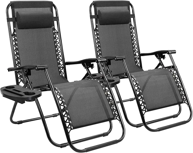 Homall Zero Gravity Chair Patio Folding Lawn Lounge Chairs Outdoor Lounge Gravity Chair Camp Reclining Chair with Pillows for Poolside Backyard and Beach Set of 2 (Dark Black) - Image 10