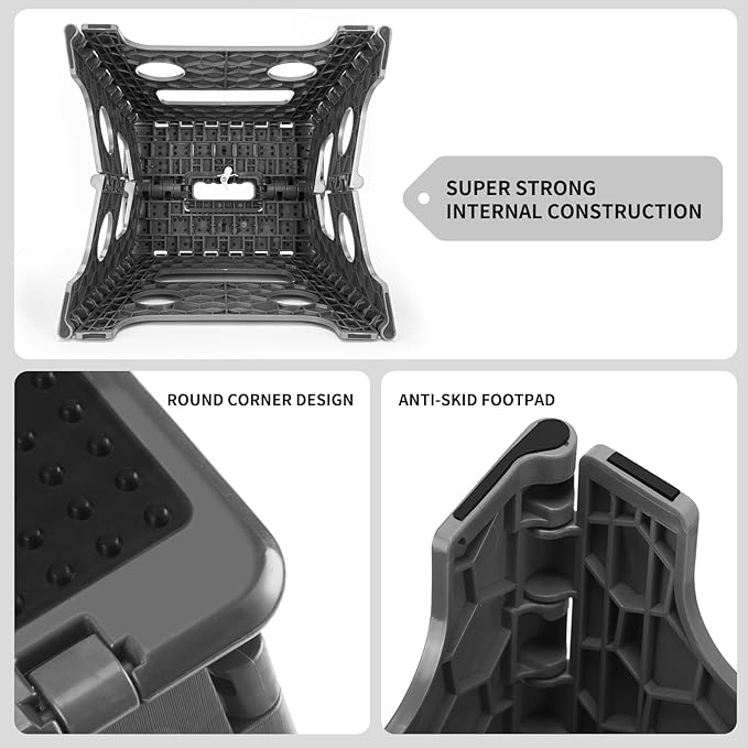 Delxo Folding Step Stool 13 inch Height Heavy Duty Foldable Step Stools for Adults and Kids,Kitchen Small Collapsible Fold Up Stepping Stool 1 Pack in Grey Dotted Texture - Image 6