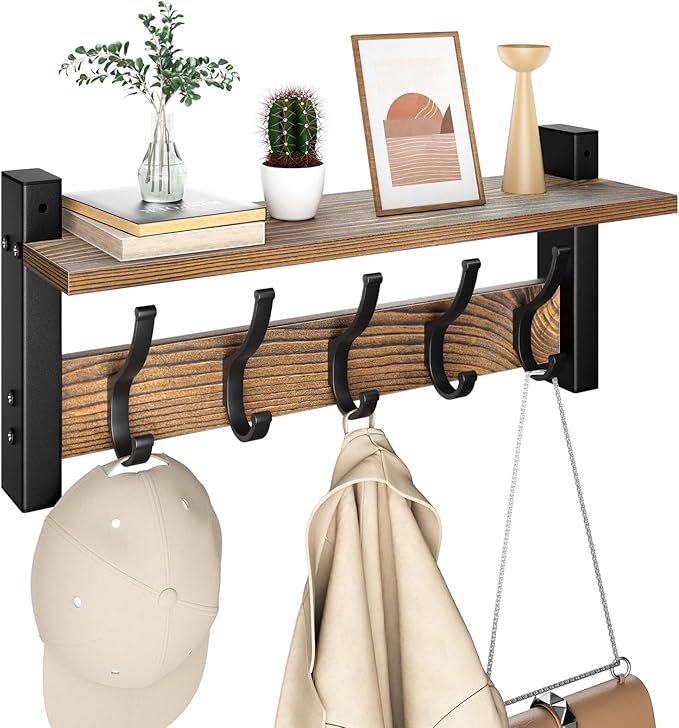 Coat Rack Wall Mount with Shelf, 17.1 Inch Coat Hanger, Entryway Wall Key Holder by Optish