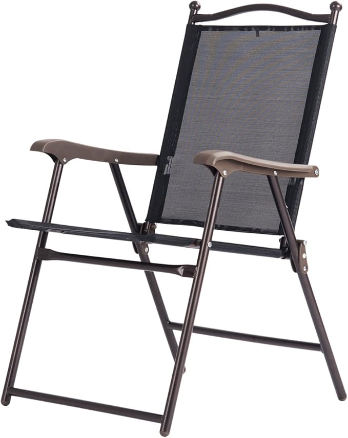 Giantex Set of 2 Patio Folding Chairs, Outdoor Patio Dining Chairs w/Armrest, Sling Back, Metal Frame, Outside Use for Lawn Camping Garden Pool Beach Yard Lounge, No Assembly, Black - Image 8