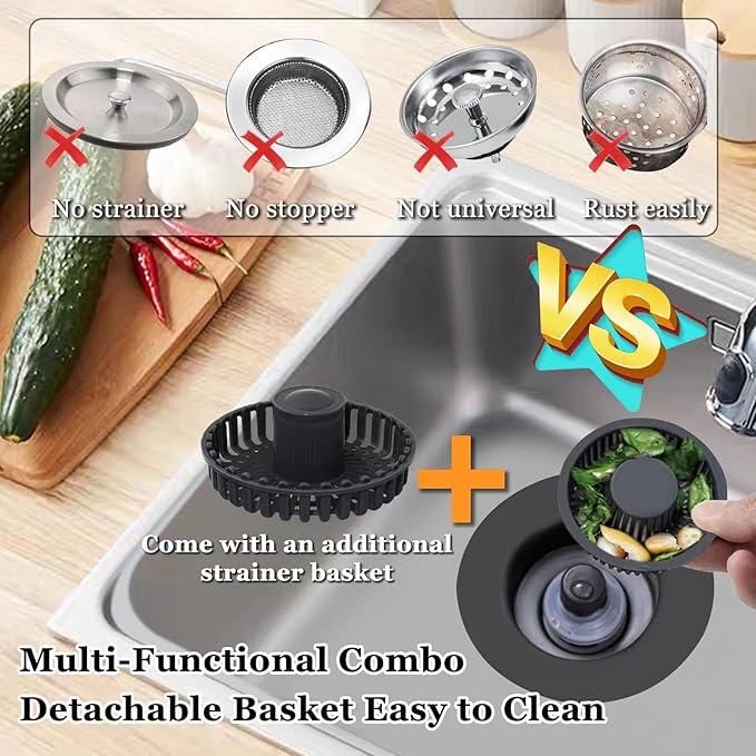 3 in 1 Kitchen Sink Stopper, Pop Up Kitchen Sink Drain Strainer, - Image 3