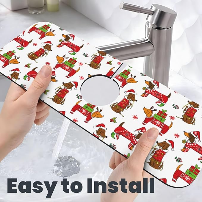 Christmas Dachshund Dog Happy New Kitchen Sink Splash Guard Faucet Mat 1 Pcs - Image 6