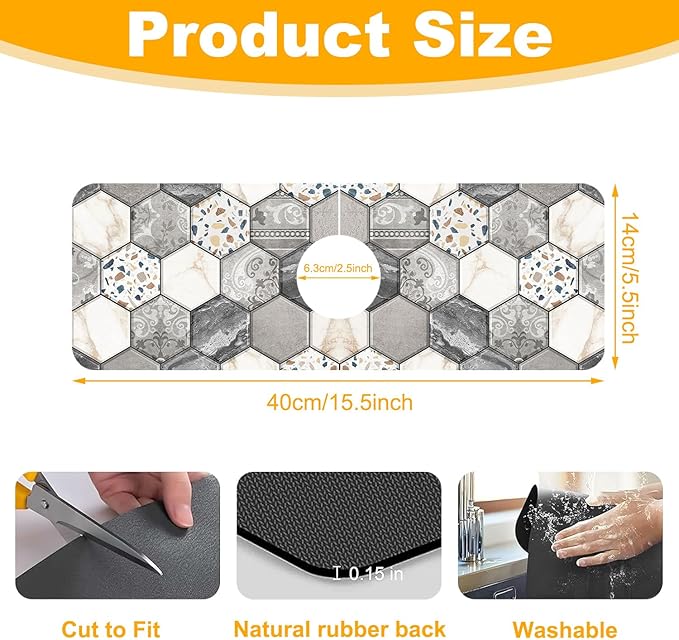 2 Pack Hexagon Marble Sink Splash Guard Faucet Mat Gold Glitter Lines Marble - Image 2