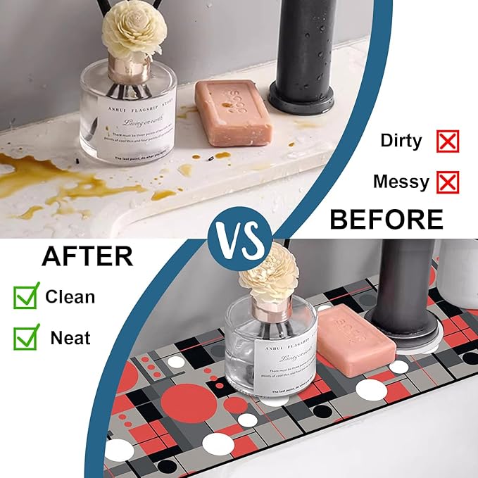 Abstract Geometric Sink Splash Guard Faucet Mat Vintage Tile Super Absorbent - Image 6