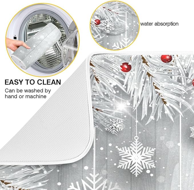ALAZA Silver Christmas Tree Snowflake Dish Drying Mat - Image 2