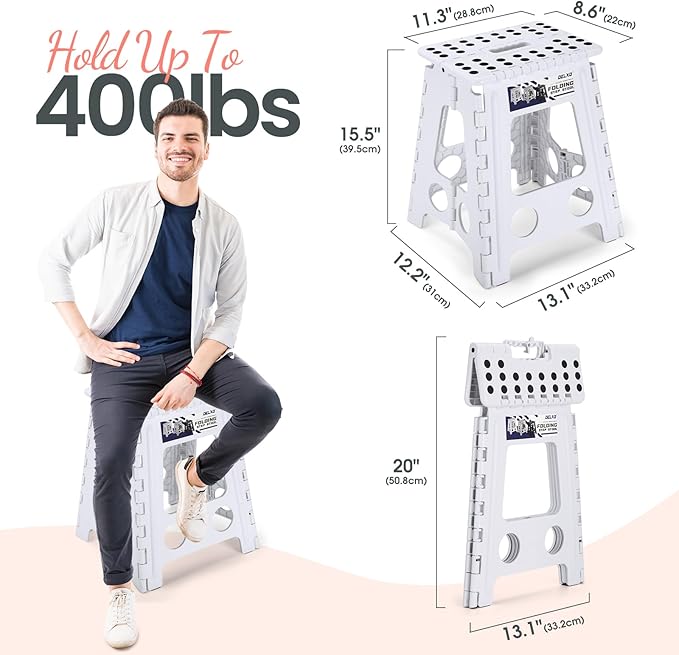Delxo 16 Inch Folding Step Stool, White Step Stools for Kids Foldable,Portable Collapsible Step Stool with Handle, Folding Stool for Kitchen Bathroom,Bedroom,Garden - Image 2