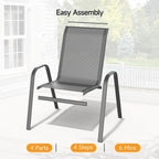 ONBRILL Patio Chairs set of 2, Easy Assembly Stackable Outdoor Dining Chairs with Wide Seat and Sturdy Metal Frame, Breathable All Weather Textilene Outdoor Chairs Set of 2 for Deck, Pool, Porch, Grey - Image 6