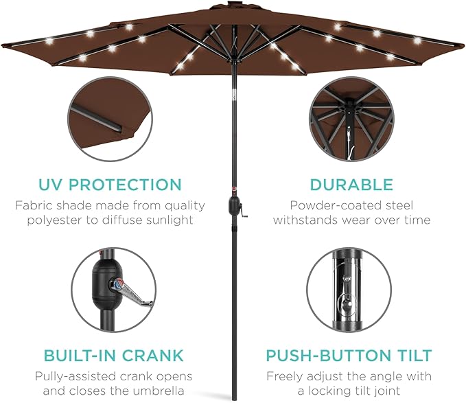 Best Choice Products 10ft Solar Polyester LED Lighted Patio Umbrella w/Tilt Adjustment and UV-Resistant Fabric - Image 5
