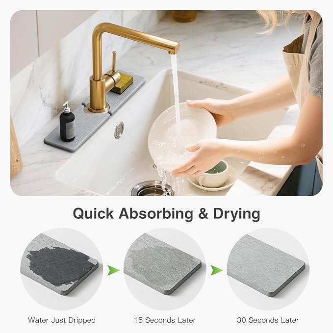 15.8" x 4" Stone Faucet Mat for Kitchen Sink, Quick Drying Diatomite Sink Tray - Image 4