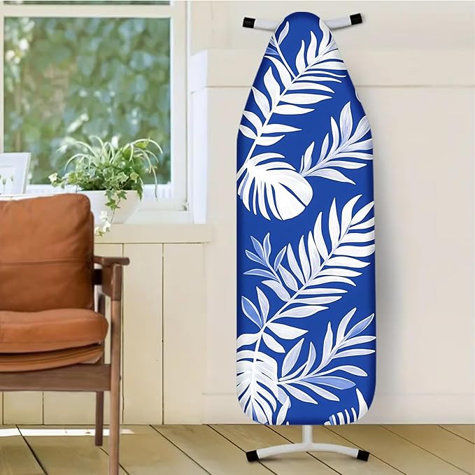 Nuxovilar Blue Background with White Tropical Leaves Ironing Board Cover - Image 2