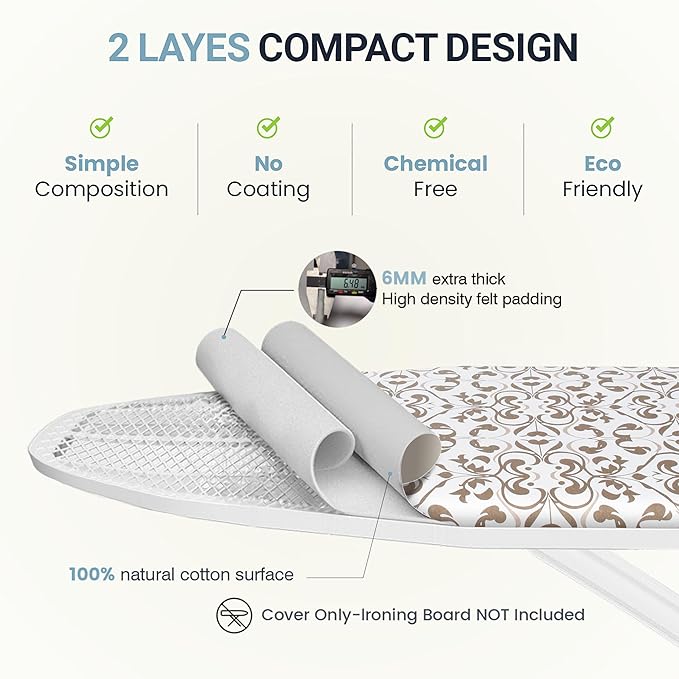 Ironing Board Cover and Pad 18"x54" Extra Thick Natural Cotton, Scorch & Stain - Image 4