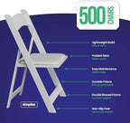 SIMPLEX 500 White Folding Chairs – Resin Stackable Foldable Chairs with Padded Seats – Comfortable White Folding Chairs for Indoor/Outdoor Events – Lightweight Resin Chairs (500 Pack) - Image 2