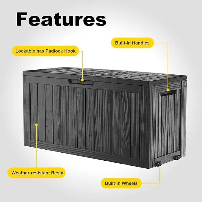 ROJIK Outdoor Storage Box with Wheels – 85 Gallon Mobile Waterproof Resin Deck Box, Lockable Storage for Patio Cushions, Garden Tools, Pool Accessories – UV-Resistant Storage Bench for Backyard & Deck - Image 5