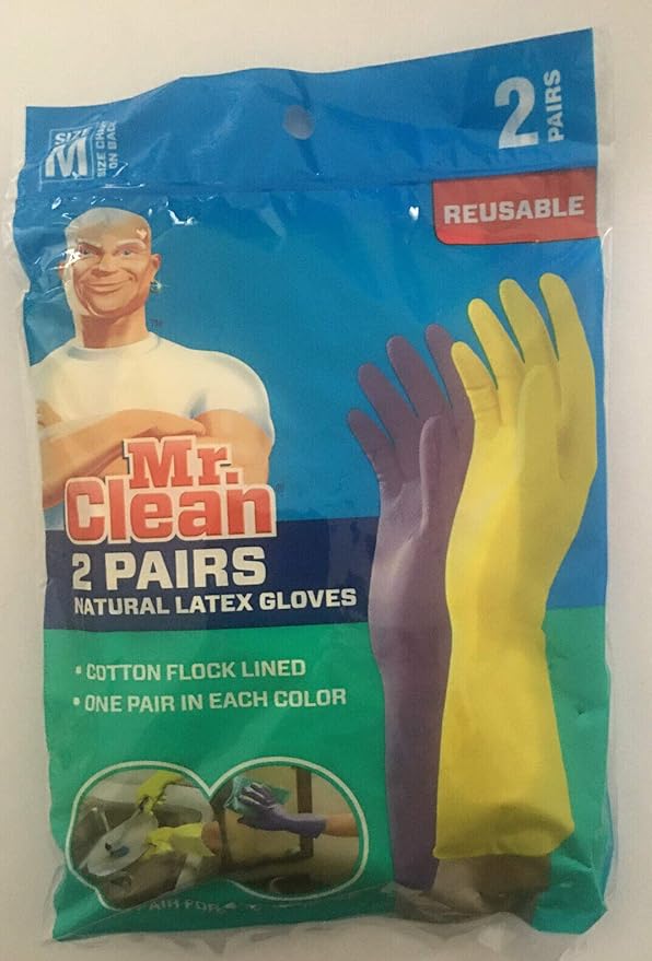 Mr. Clean Mr. Clean Medium Reusable Latex Gloves, 2 Color, 2 Piar by MrClean