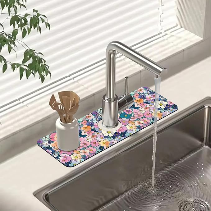 Sink Faucet Absorbing Mat Cute Flowers Sink Splash Guard Drying Mat by Unknown