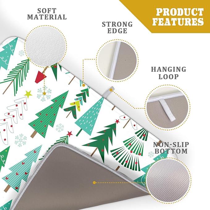 Green Trees Dish Drying Mat for Kitchen Counter Holiday Super Absorbent - Image 4