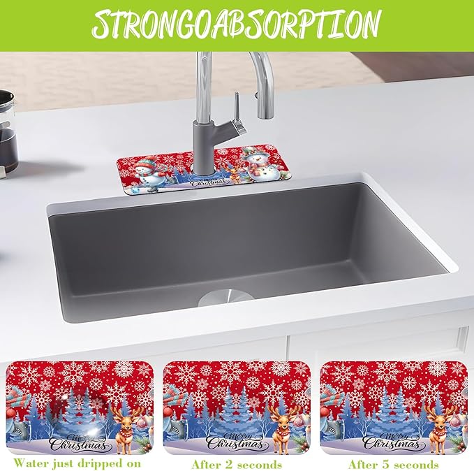 Chrismas Sink Splash Guard Faucet Mat Christmas Absorbent Fast Drying Mat Sink - Image 5