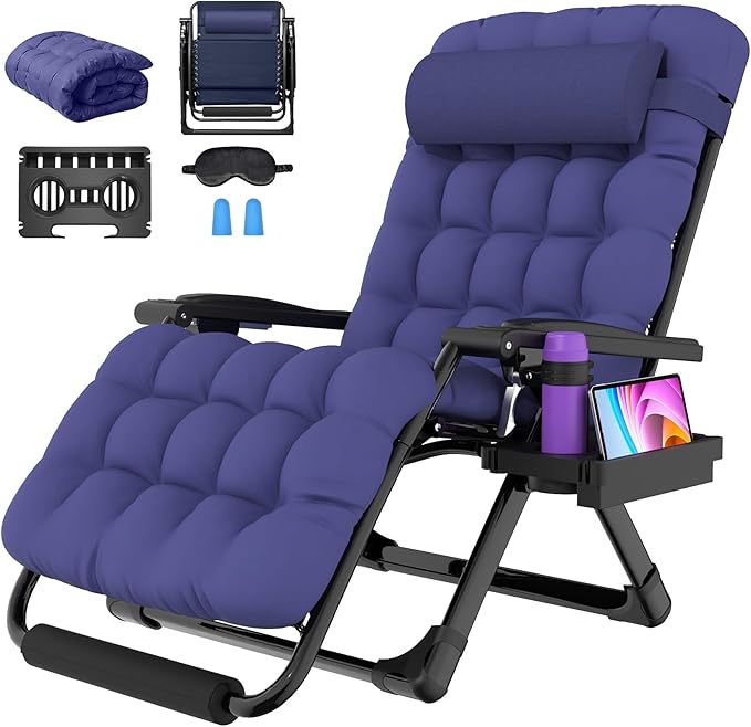 Suteck Oversized Zero Gravity Chair,33In XXL Outdoor Recliner Chair w/Removable Cushion&Headrest, Camping Lounge Chair w/Upgraded Lock&Footrest, Reclining Patio Chairs for Indoor Outdoor,500LBS by Suteck