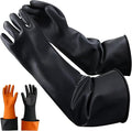 22"Black Anti-Slip Chemical Resistant Rubber Gloves, Long Heavy Duty Glove by Nobgum