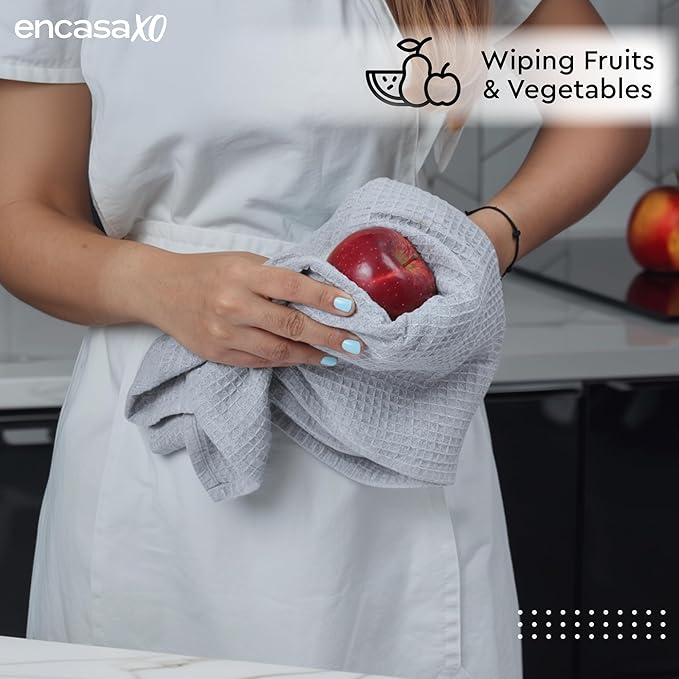 Encasa XO Kitchen Dish Towels Set | Light Grey | Waffle Weave and Flat Hand Tea - Image 3