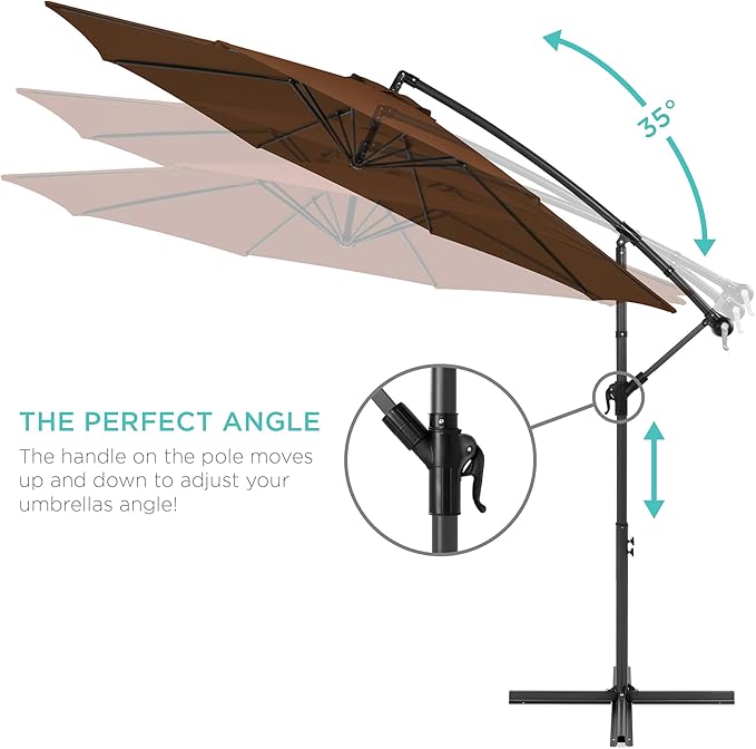 Best Choice Products 10ft Offset Cantilever Hanging Market Patio Umbrella, 8 Sturdy Ribs, Easy Adjustment - Brown - Image 4