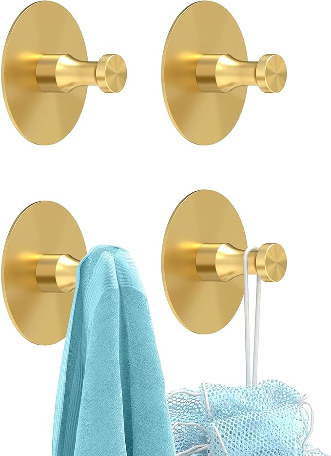 Adhesive Hooks for Walls No Damage 4 PCS, Heavy Duty Aluminum Strong Adhesive by STWWO