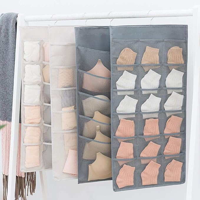 Closet Hanging Organizer with Mesh Pockets & Rotating Metal Hanger, Dual Sided - Image 6