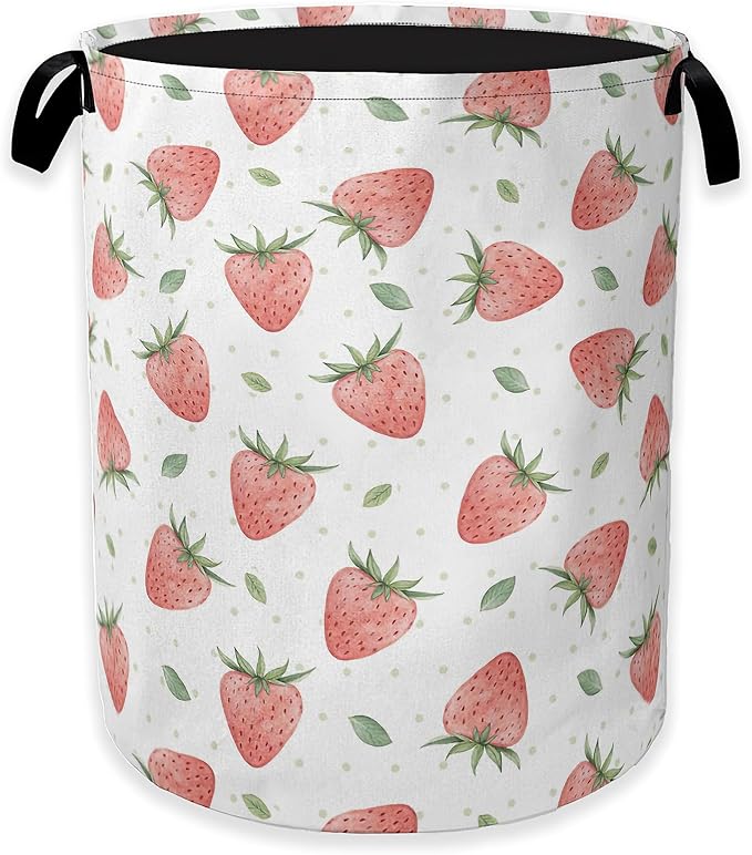 Watercolor Pink Strawberry Laundry Hamper, Waterproof Oxford Cloth Laundry Room by Unknown