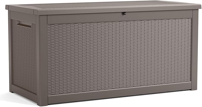 TARKARI 320 Gallon Lockable Resin Deck Box, Waterproof & UV-Resistant Outdoor Storage Box for Outdoor Cushion Storage, Garden Tools & Pool Accessories Storage, Gray by Home