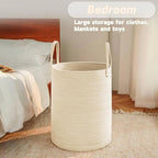 Large Woven Laundry Basket Hamper, 80L Cotton Rope Storage Bin - Image 4