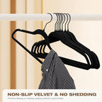 50 Pack Black Velvet Hangers, Coat Hanger Non Slip, Heavy-Duty, Space Saving - Image 3