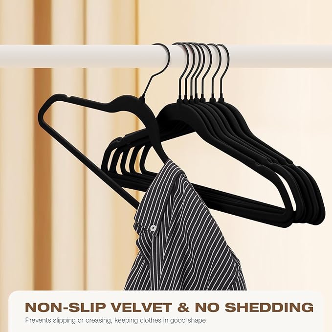 50 Pack Black Velvet Hangers, Coat Hanger Non Slip, Heavy-Duty, Space Saving - Image 3
