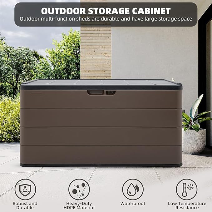 TARKARI Premium Pro Edition 100 Gallon Lockable Resin Deck Box, Waterproof & UV-Resistant Outdoor Storage Box for Outdoor Cushion Storage, Garden Tools & Pool Accessories Storage, Brown - Image 2
