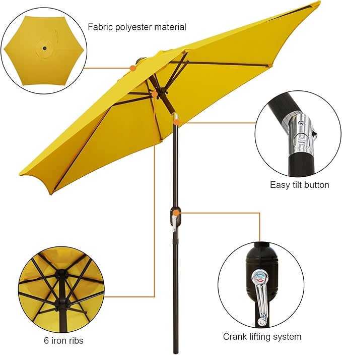 Blissun 7.5 ft Patio Umbrella, Yard Umbrella, Outdoor Market Umbrella with Push Button Tilt Crank, Yellow - Image 2