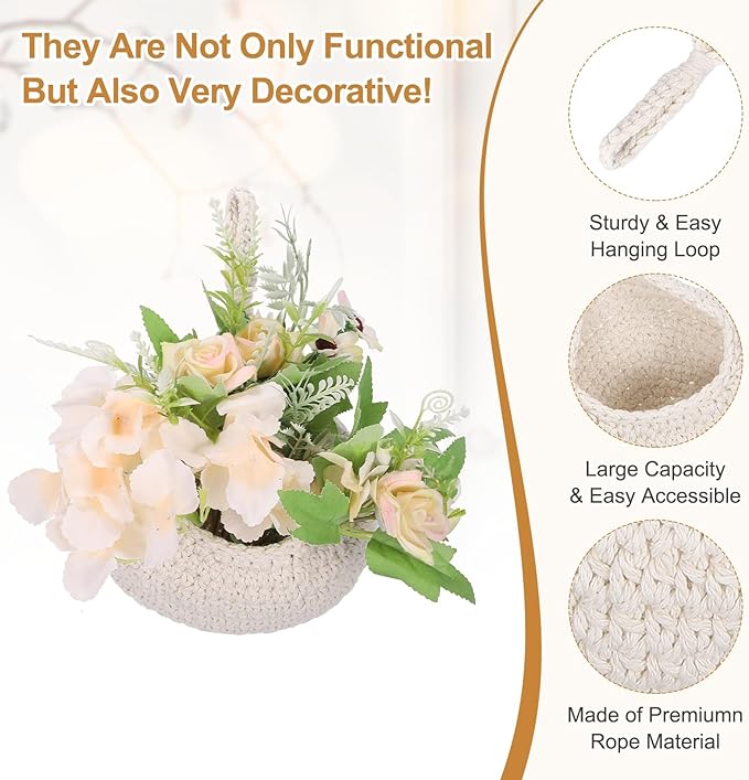 uxcell Hanging Fruit Baskets for Kitchen, Hand-Woven Wall Hanging Storage Jute - Image 3
