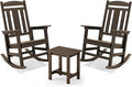 LUE BONA Outdoor Rocking Chairs Set, 3-Piece, Poly Porch Rockers with Table, Plastic Weather Resistant Rocking Chair Set for Outdoor Indoor, Garden, Backyard, 350lb, Brown, Chairs+Table by LUEBONA