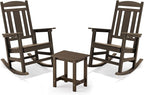 LUE BONA Outdoor Rocking Chairs Set, 3-Piece, Poly Porch Rockers with Table, Plastic Weather Resistant Rocking Chair Set for Outdoor Indoor, Garden, Backyard, 350lb, Brown, Chairs+Table by LUEBONA