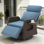 Adjustable Outdoor Recliner Chair with Independent Backrest & Footrest, Patio Swivel Recliner Chair, Wicker Reclining Patio Chair w/Flip-Up Table, Air Pump 155° Lay Flat Chaise Lounge, Blue by Unknown