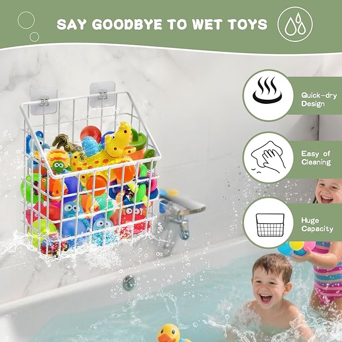 2 Pack Bath Toy Storage Organizer Basket, Large Metal Bathtub Toy Holder - Image 4