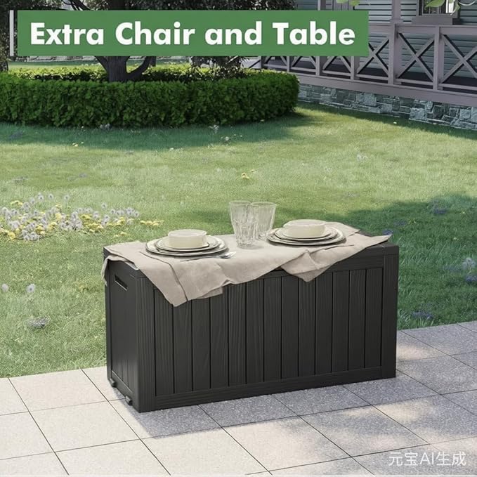 Outdoor Storage Box, Resin Deck Boxes Indoor and outdoor, Waterproof Storage Box Lockable Lid (Black, 80 Gallon) - Image 7