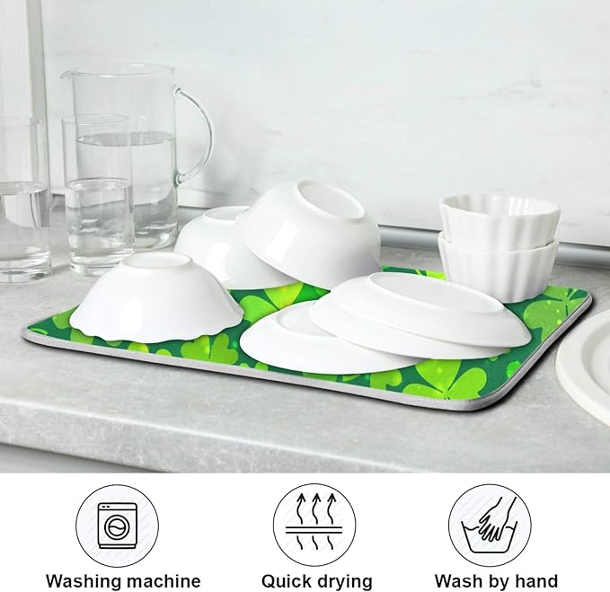 Qilmy St. Patrick's Day Shamrock Dish Drying Mat Water Absorption Tableware - Image 7