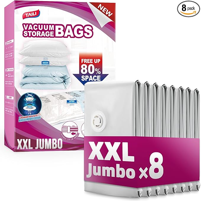 TAILI 8 Pack Vacuum Storage Bags, XXL Jumbo, Vacuum Sealed Bags by TAILI