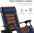 Best Choice Products Oversized Padded Zero Gravity Chair, Folding Outdoor Patio Recliner, XL Anti Gravity Lounger for Backyard w/Headrest, Cup Holder, Side Tray, Polyester Mesh - Navy/Brown - Image 5