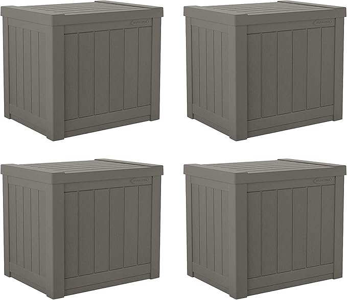 Suncast SS500ST 22 Gallon Small Resin Outdoor Patio Storage Deck Box (4 Pack) by Suncast